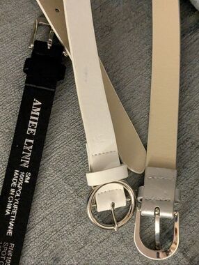 Aimee Lynn Women’s Skinny Belt Set - Black, Silver & White